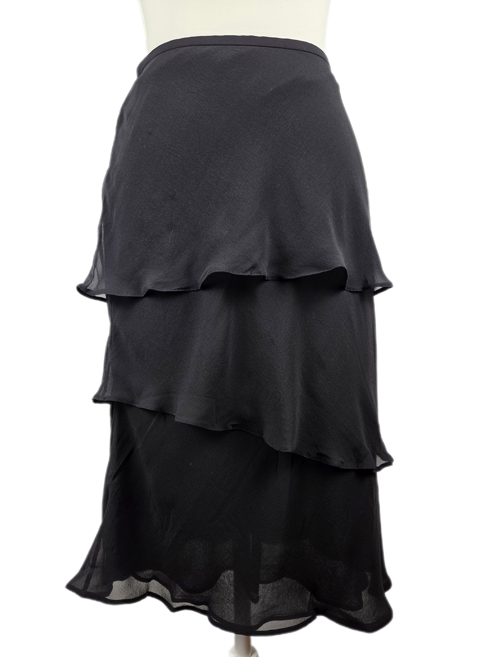 Vintage 1990s Giorgio Armani Black Label Tiered Silk Chiffon Midi Skirt